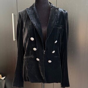 Veronica Beard Black Velvet Briar Double Breast Blazer with Silver ButtonsSize 2